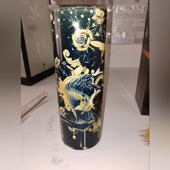 NEW Fashion Black and Gold Tumbler with Yellow Pom Pom Keychain - Picture 9 of 10